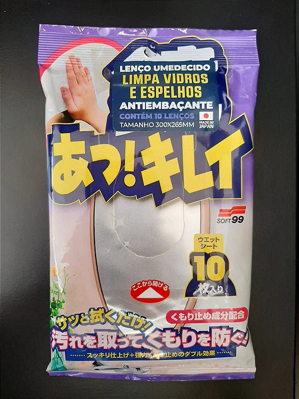 LENÇO LIMPEZA VIDROS/ESPELHOS ANTI-EMBAÇANTE (10 UN) SOFT99